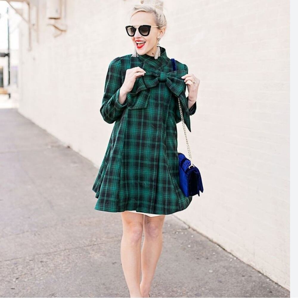Chicwish Green Tartan Dolly Dress Coat plaid green blue‎ sz M